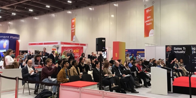 Sales Leadership Theatre - speaker at podium and audience at B2B Marketing Expo